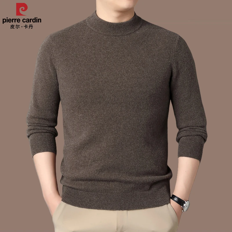 皮尔卡丹男士高档半高领羊毛衫秋冬季加厚保暖打底衫含牦牛绒毛衣