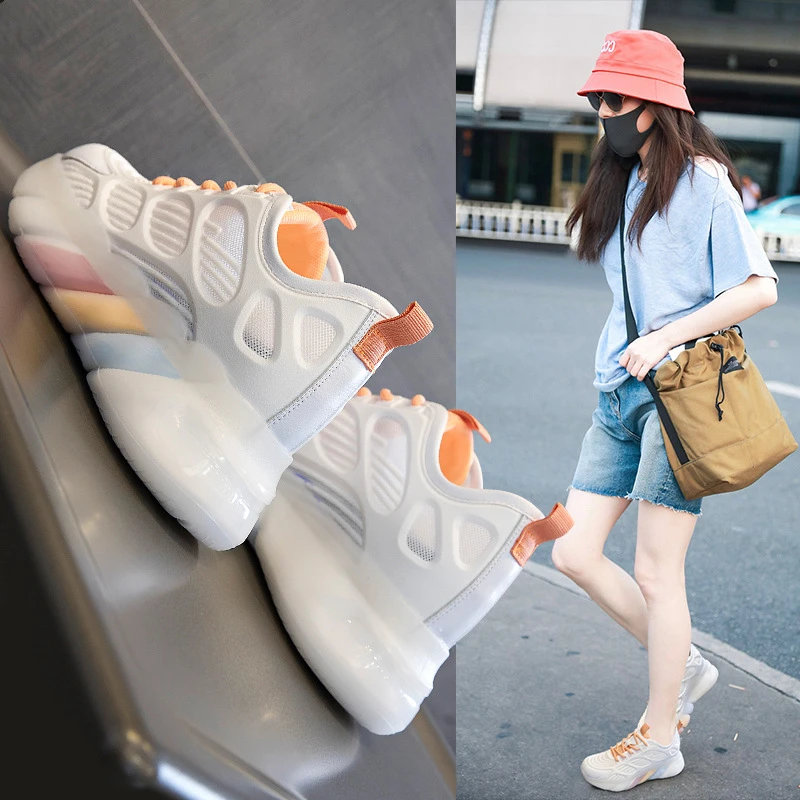 夏季休闲内女鞋真皮老爹鞋秋季防水台网面小白学生包头平底