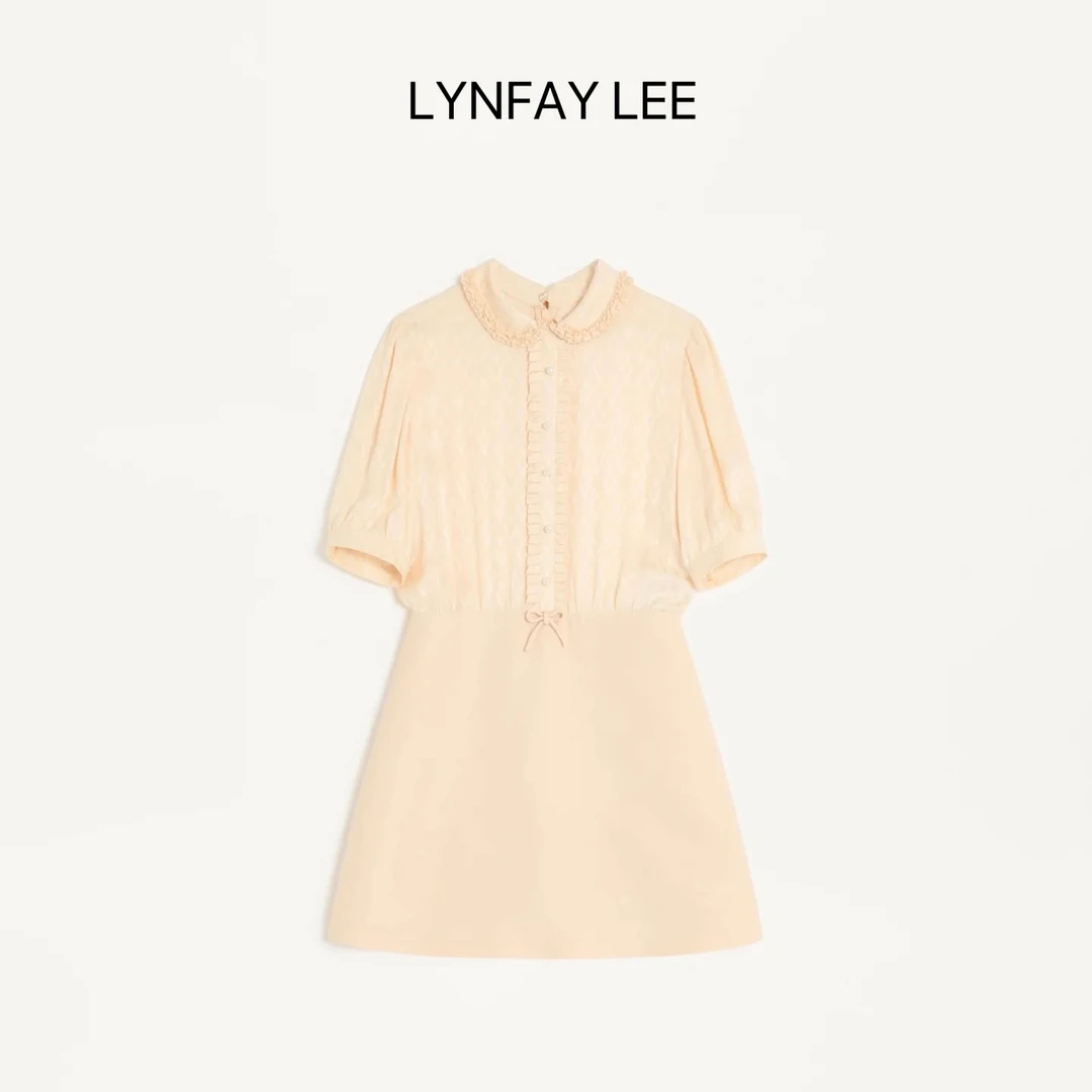 【LYNFAY LEE】丝语蝶影-柔金提花丝毛连衣裙