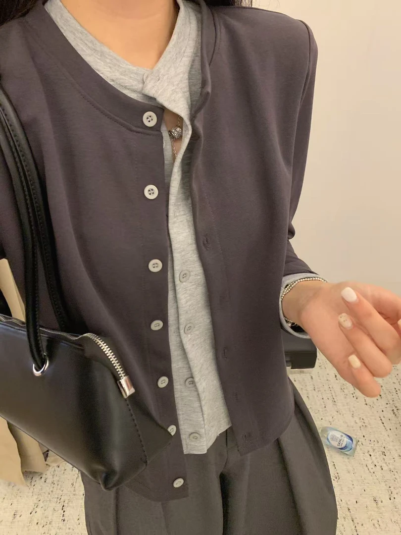 YD-韩系！撞色假两件开衫女！上衣外套开衫