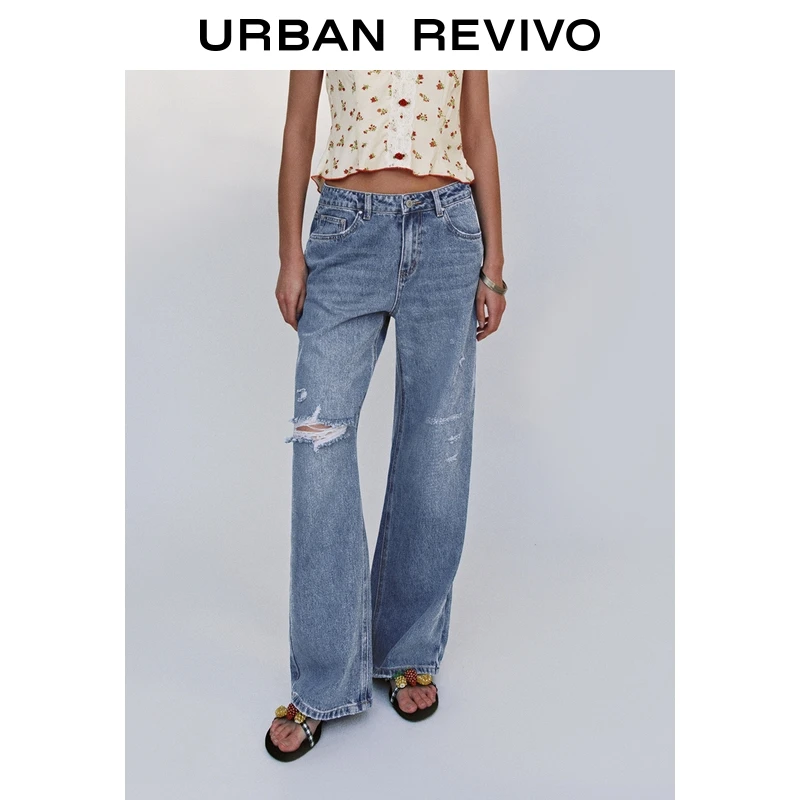 UR2026春季新款女装时尚复古休闲百搭阔腿牛仔长裤UYY850199