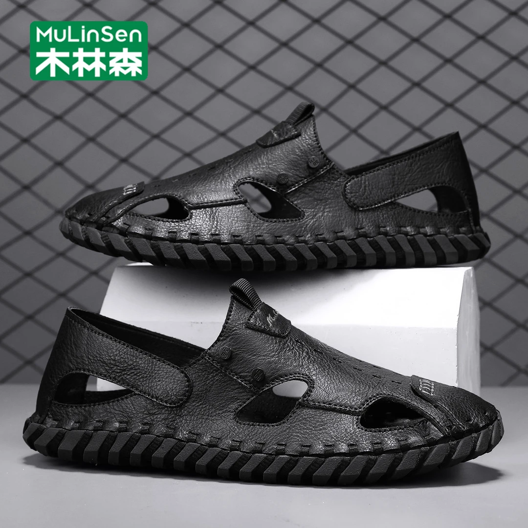 木林森洞洞鞋男款夏季外穿黑色透气休闲镂空户外防滑包头沙滩凉鞋