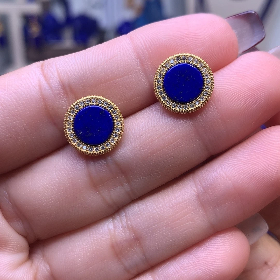 青金石银S925镶嵌耳饰