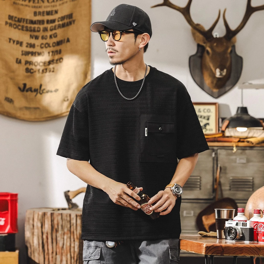 美式复古高级感提花冰丝薄款凉感t恤男短袖夏季潮牌宽松大码上衣