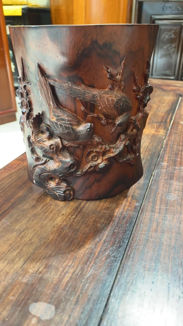 一木挖制红木笔筒桌面摆件