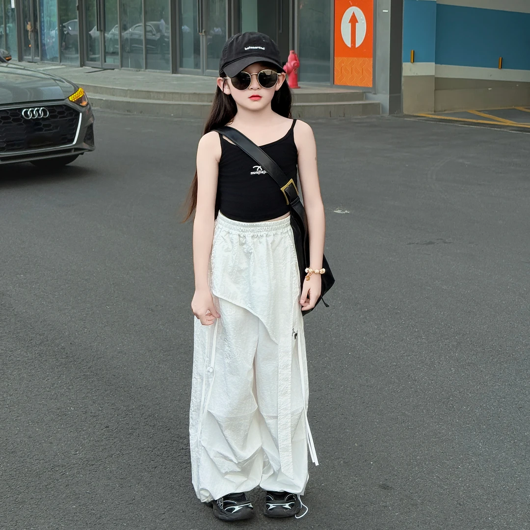 女童韩版2025夏季新款潮范休闲背心宽松不规则阔腿裙裤两件套潮酷