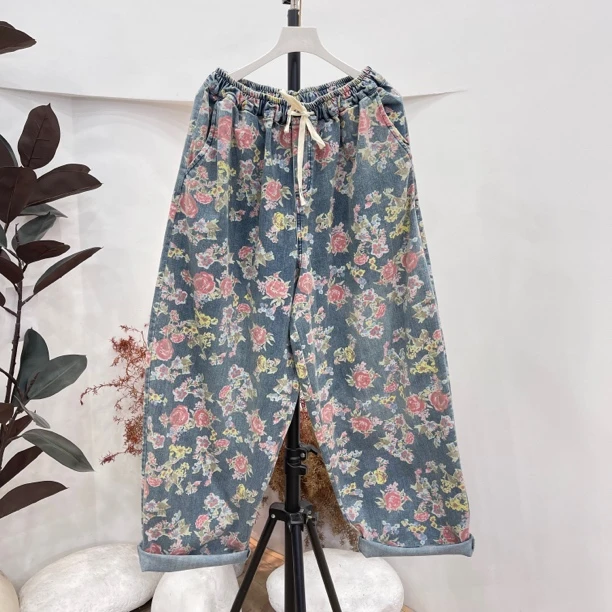 236欧货爆款春夏季牛仔印花大版女裤