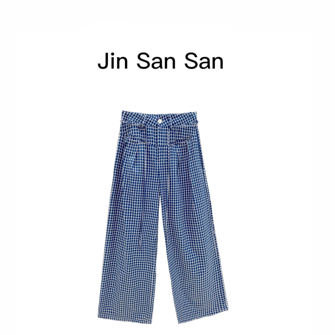 金三三【海洋之心】2025春夏新款时尚宽松设计师格子休闲裤H2376