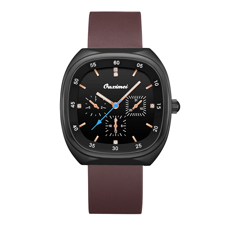 经典时尚精美三眼六针夜光女士防水手表-6659咖