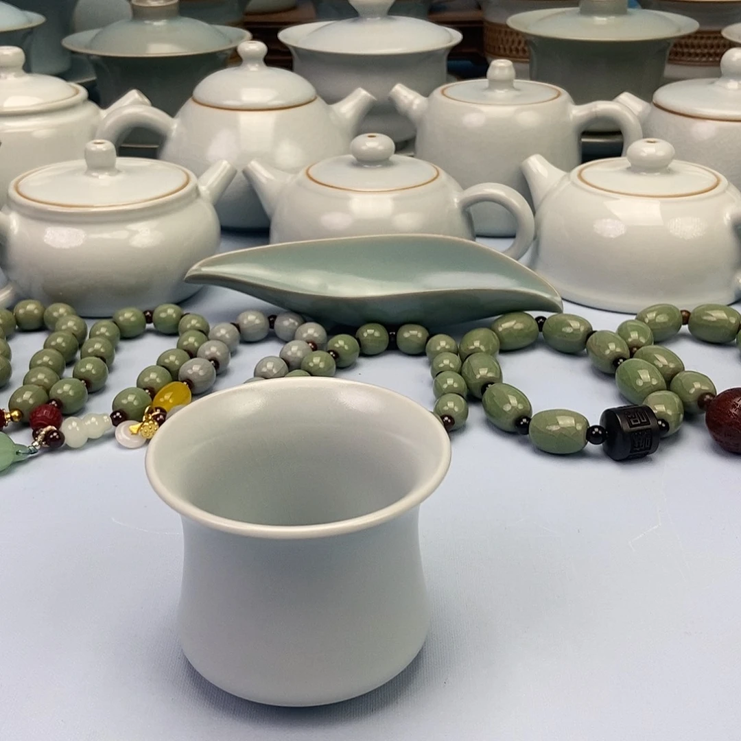 杯仿古月白微蓝釉马蹄杯原矿原釉原产地