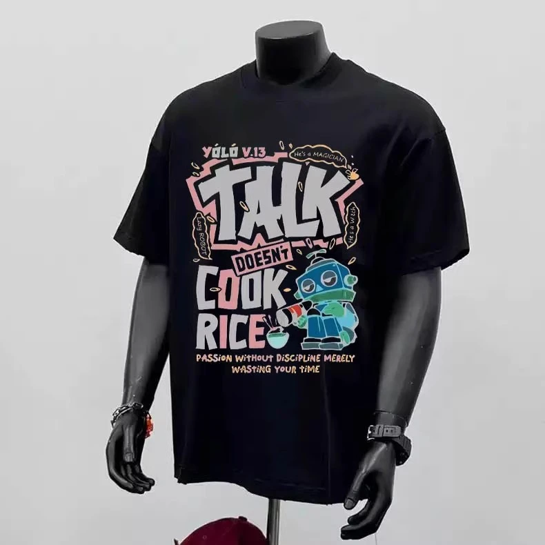 280克重磅纯棉短袖T恤卡通男女夏季新款时髦百搭设计感情侣上衣潮