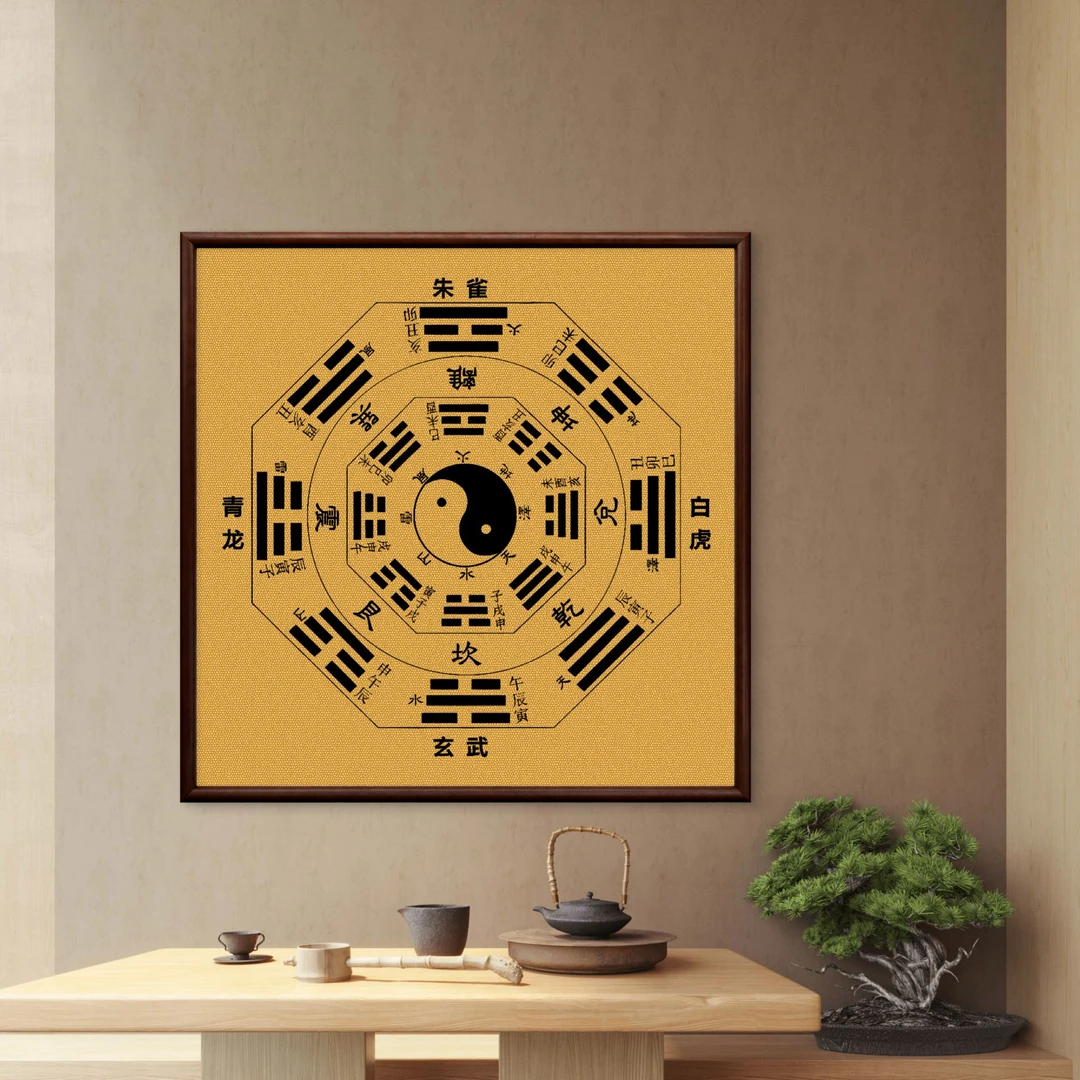 55-80*80八卦图中式装饰画实木框玄关书房茶室客厅挂画