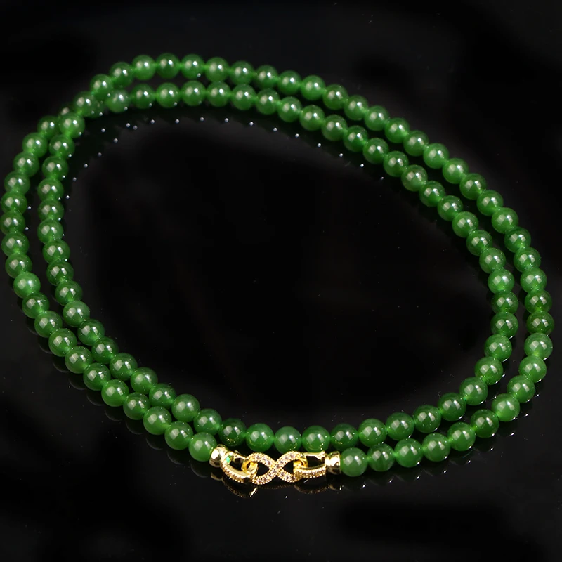 <麟瑞珠宝>天然和田玉6mm圆珠设计款碧玉长链（多样性发其一）