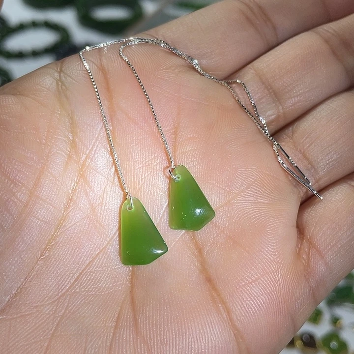 银S925镶嵌和田玉（碧玉）耳饰