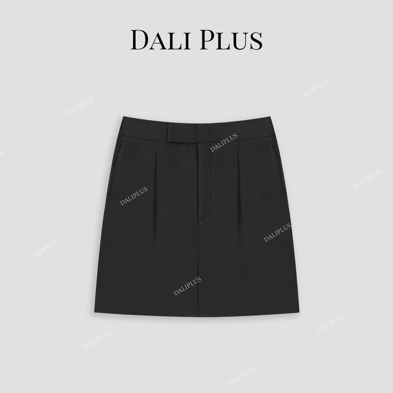 DALI PLUS百搭高腰显瘦显腿长简约黑色A字半身裙短裙-D4SZ0061