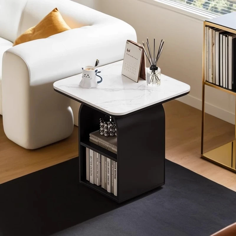 方形床头柜轻奢风烤漆边几边桌角几饭桌桌子轻奢岩板现代简约移动