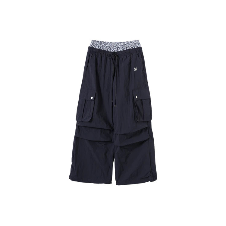 西町村屋格子拼接双腰头工装裤女夏季新款休闲宽松裤子XAAB10229