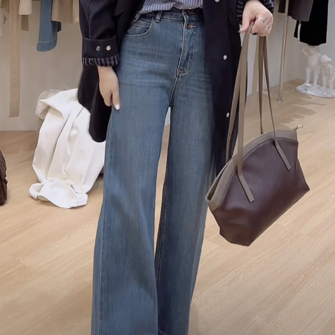 86018韩系【法棍筒裤】两粒扣直筒牛仔裤四面弹2025秋季新款牛仔裤