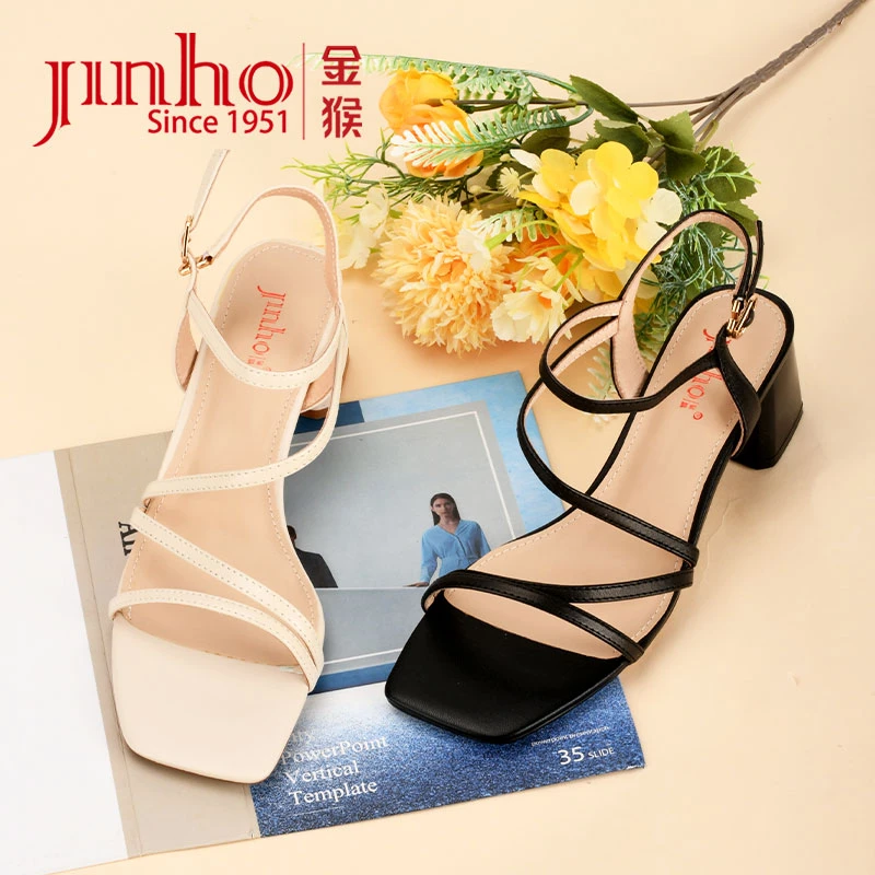 Jinho/金猴【微瑕，介意勿拍】方头高跟时装羊皮女凉鞋670021A/C