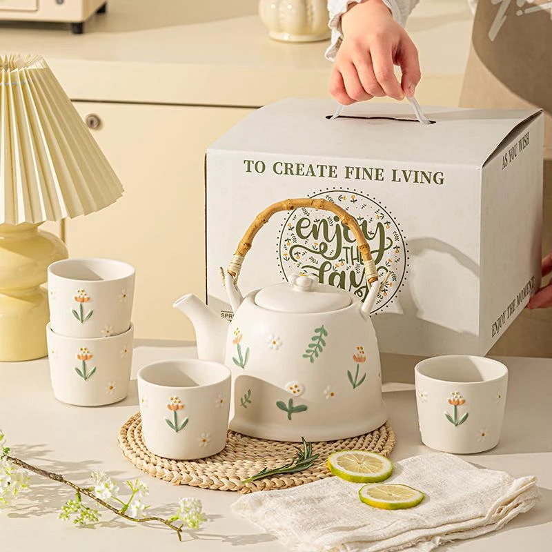 日式复古清新小雏菊陶瓷泡茶壶家用水壶茶具送礼乔迁礼盒陶瓷餐具