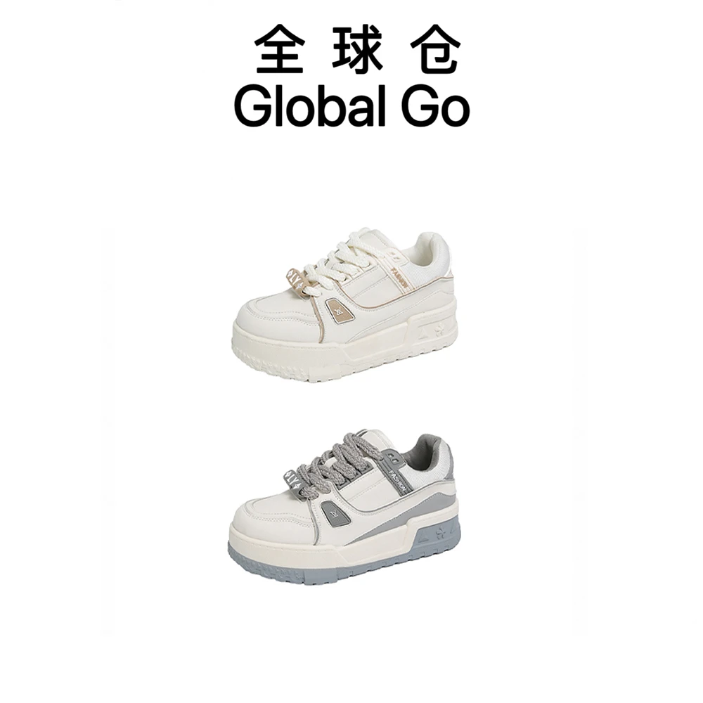 【全球仓Global Go】小胖丁真皮厚底休闲面包鞋ins时尚板鞋