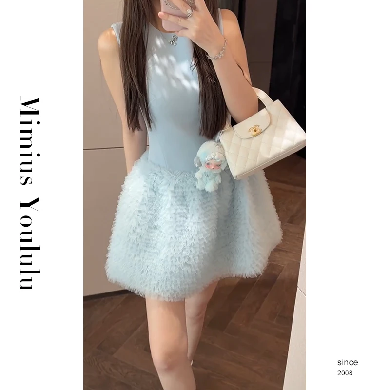 【mimius】七七 甜美纯欲风无袖收腰拼接网纱连衣裙 G05298