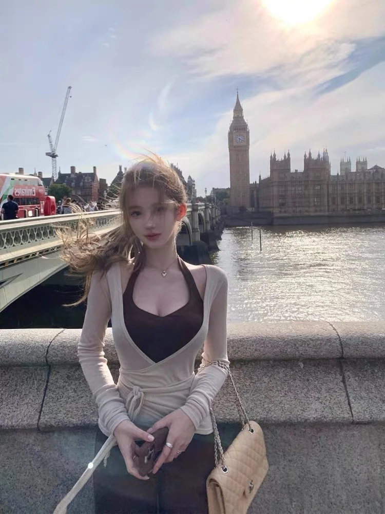 松弛感高级2025秋季新款推荐挂脖吊带背心/绑带开衫/休闲裤子
