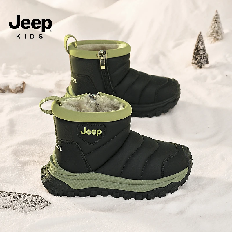 jeep男童保暖雪地靴冬季加绒加厚大棉鞋2025新款防水防滑儿童棉靴