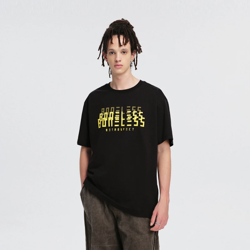 【无语不方】重影印花基础短袖T恤凉感速干设计感体恤透气圆领半袖