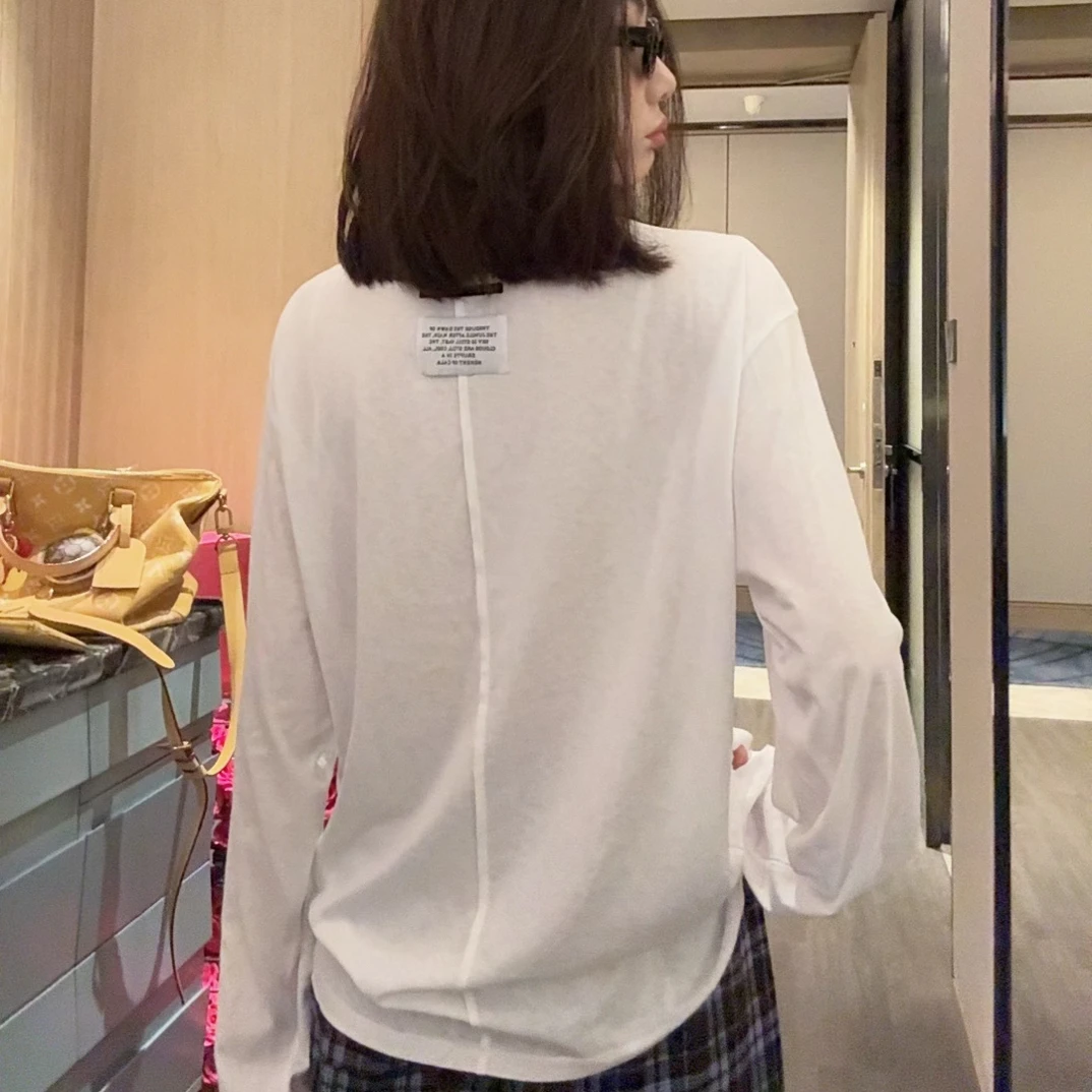 『婷老板』新款、后背小标白色长袖T恤719-20