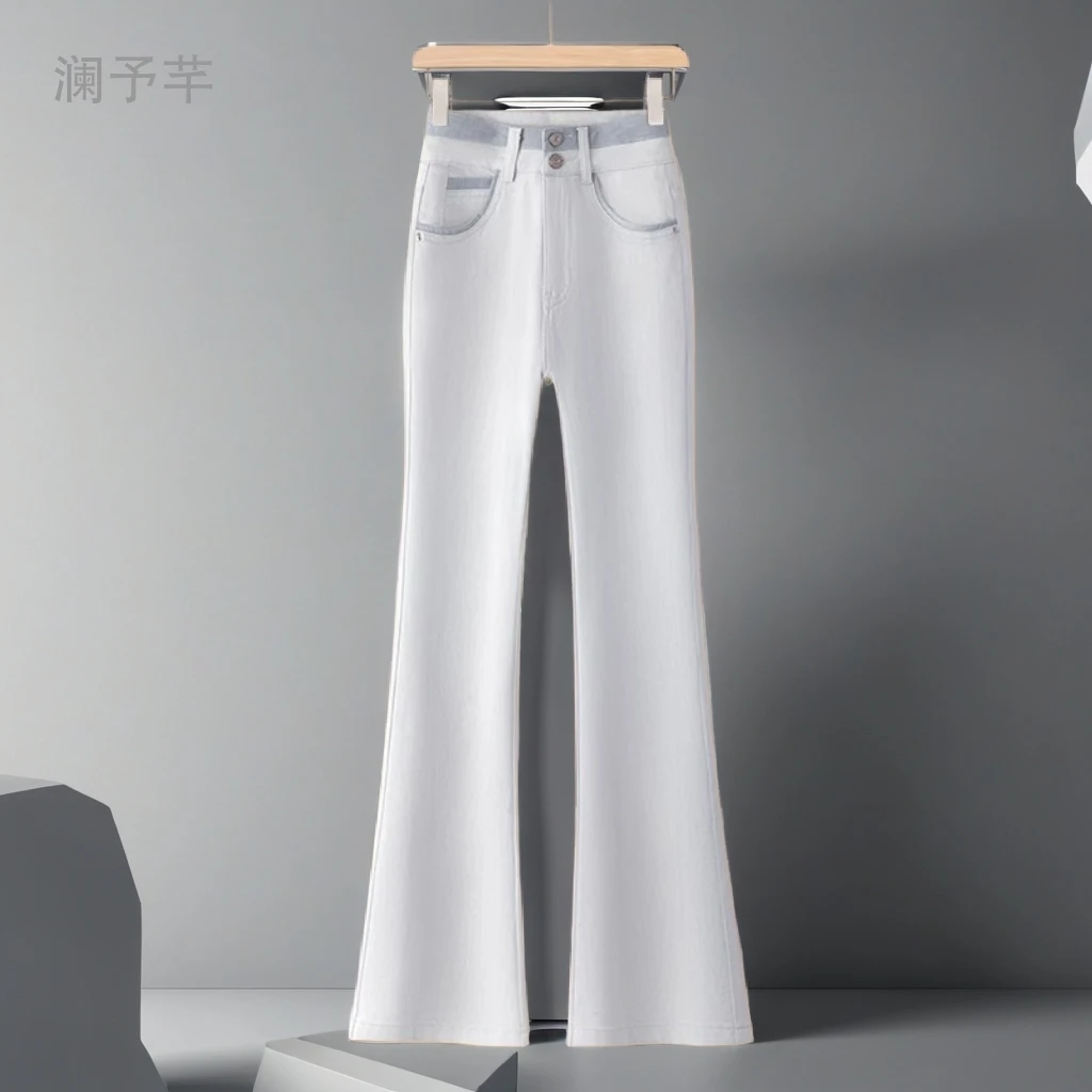 2025夏季时尚新款女高腰显瘦修身莫兰迪灰微喇牛仔裤潮流喇叭