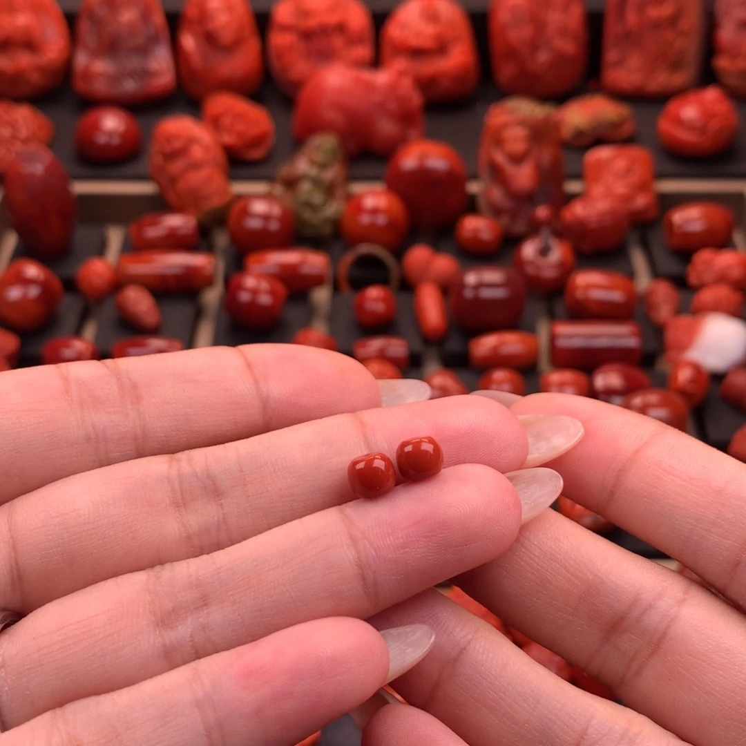 南红玛瑙南红川料原矿老型对珠6mm未镶嵌?****か