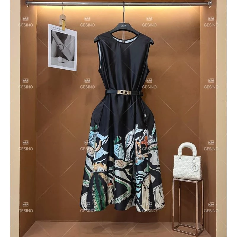 【露露】夏季新款复古时尚百搭印花无袖连衣裙 H-061