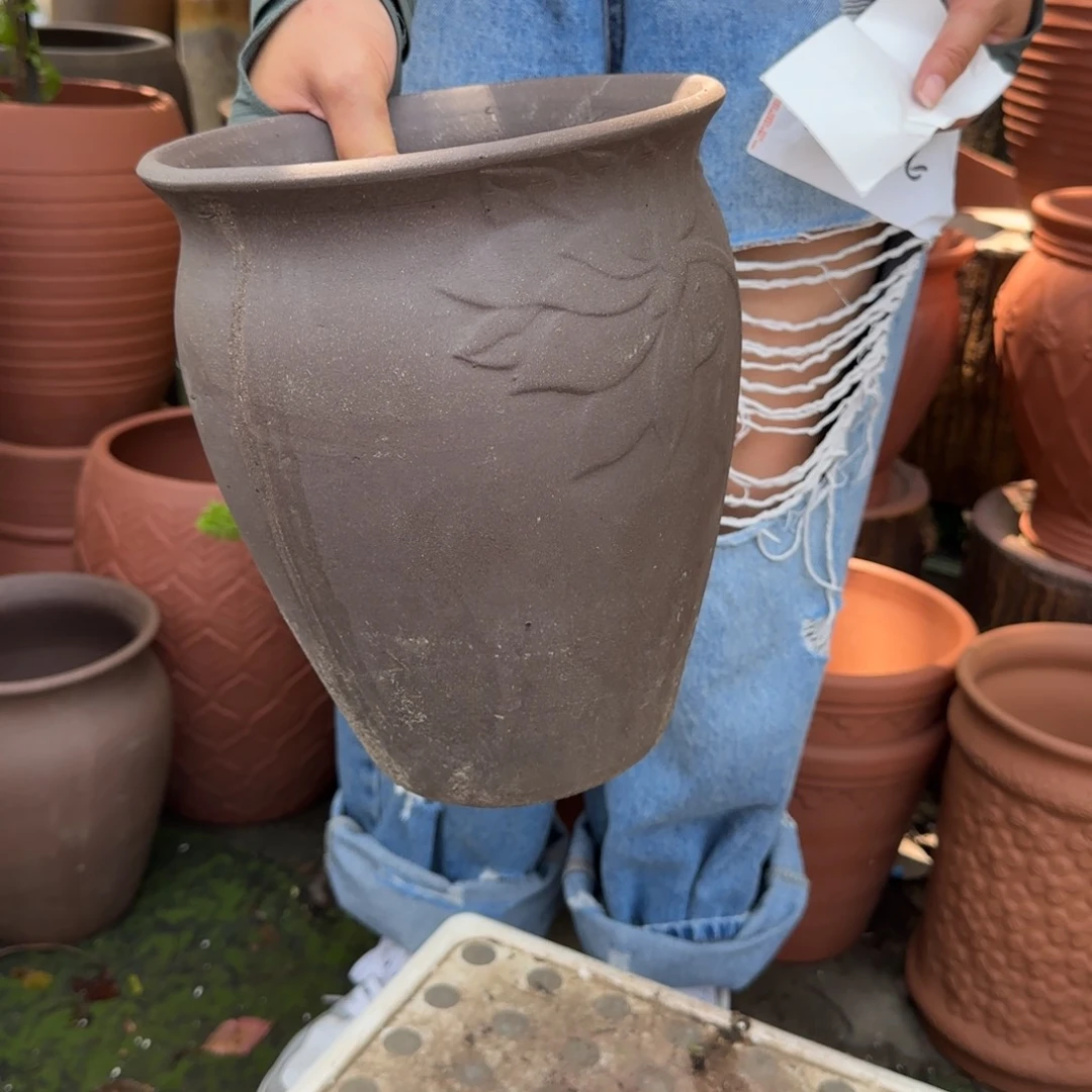 紫砂花盆口20高25宜兴紫砂瑕疵粗糙花泥