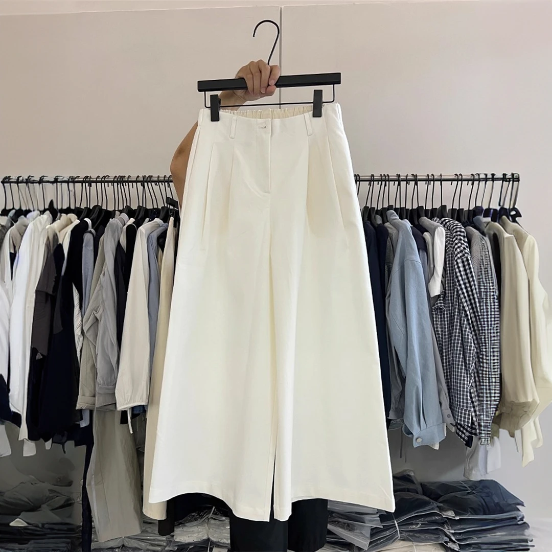高级感2025新款高端欧货阔腿休闲裤女秋季后松紧宽松高腰直筒长裤