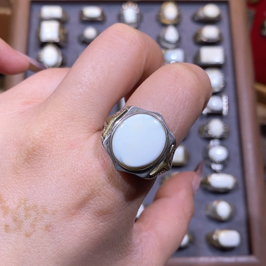 琥珀戒指银S925镶嵌戒指