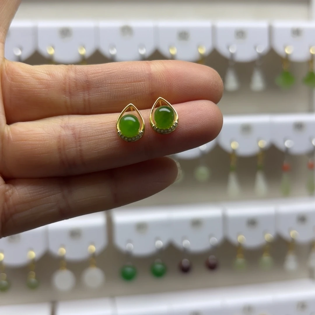 和田玉银S925镶嵌耳饰