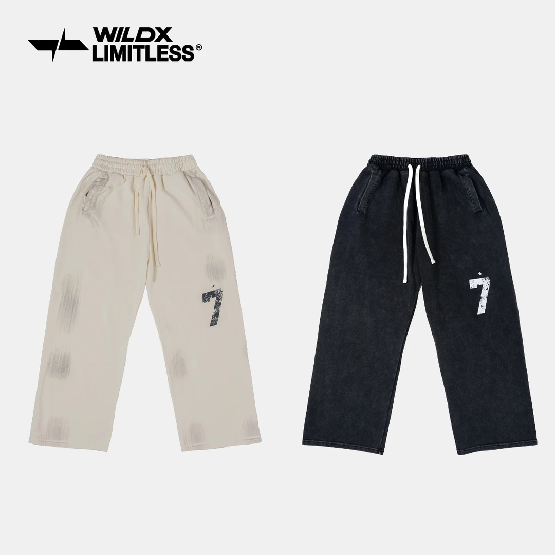 WildX「做脏星7」直筒垂感休闲运动美式擦脏水洗潮牌简约卫裤长裤