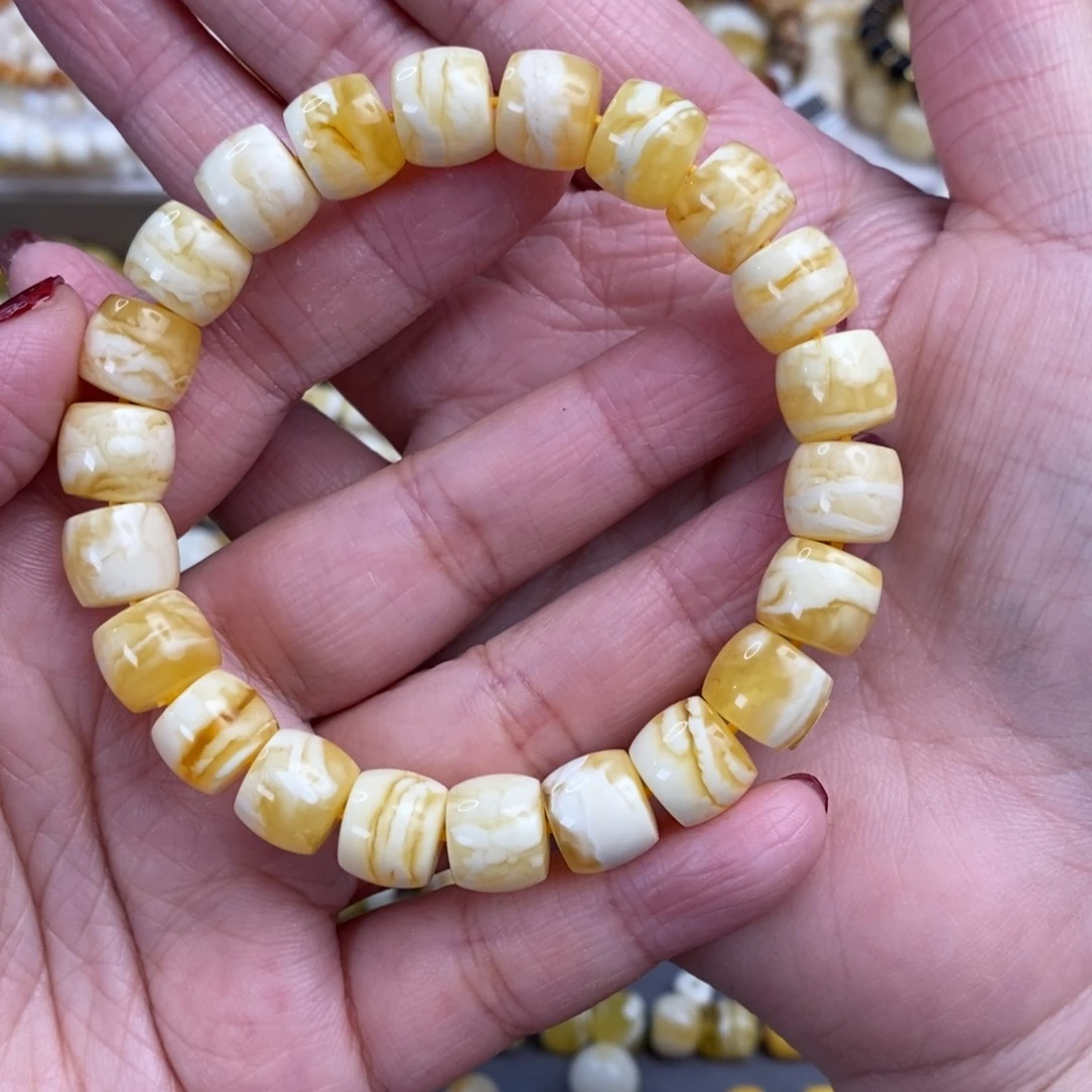 琥珀裸石未镶嵌执*丶虎皮纹直切手串10+