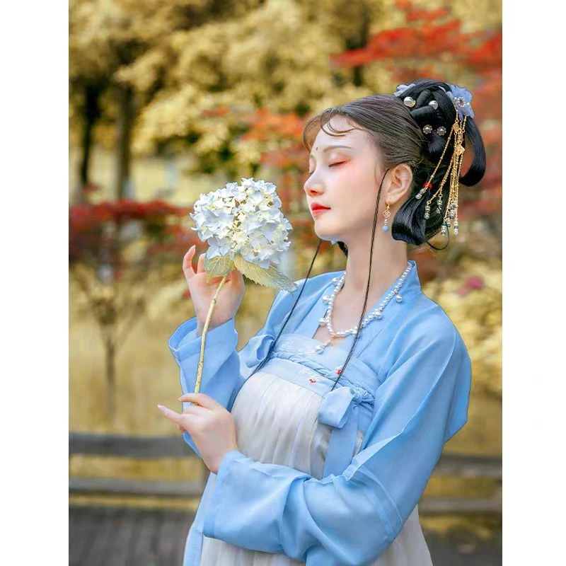 原创复古汉服古风对襟齐胸襦裙红豆套装中国风彼岸花广袖古装夏季