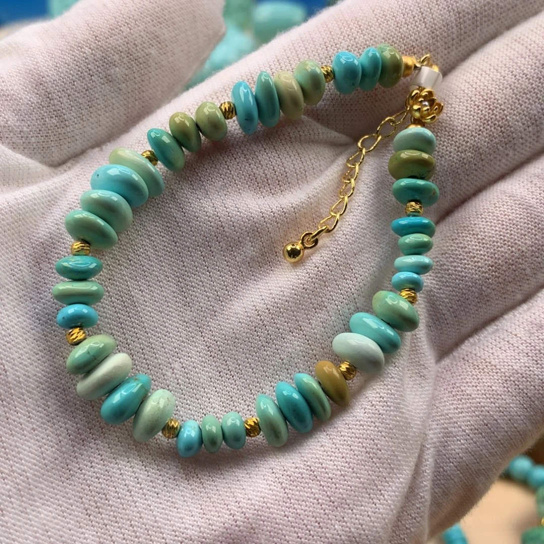 绿松石银S925镀金镶嵌珠宝奇石7.3mm