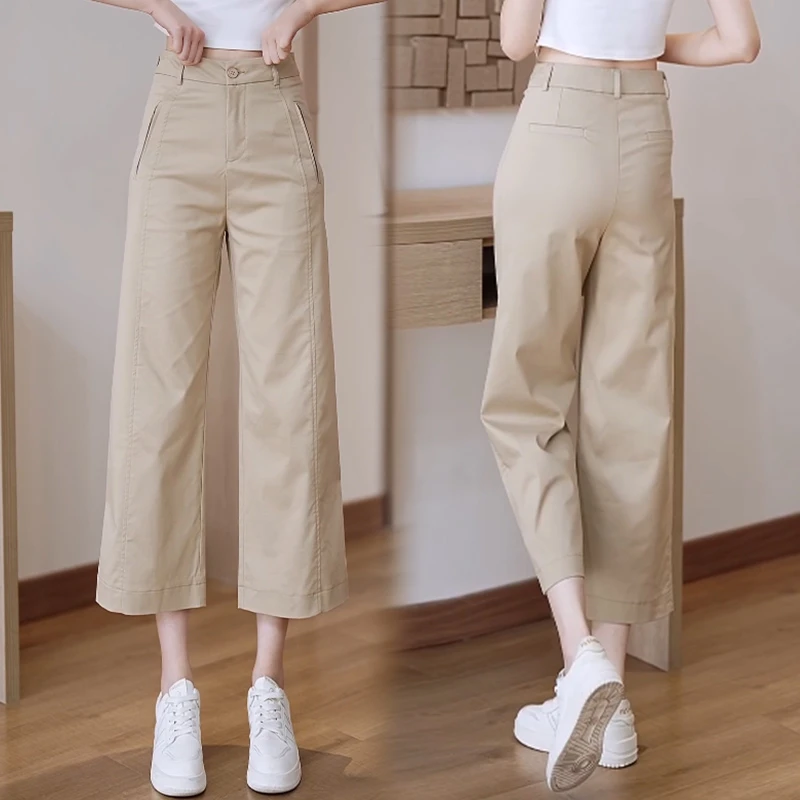 西装冰丝阔腿裤女2025夏季新款薄款莱赛尔垂感休闲八九分直筒裤子