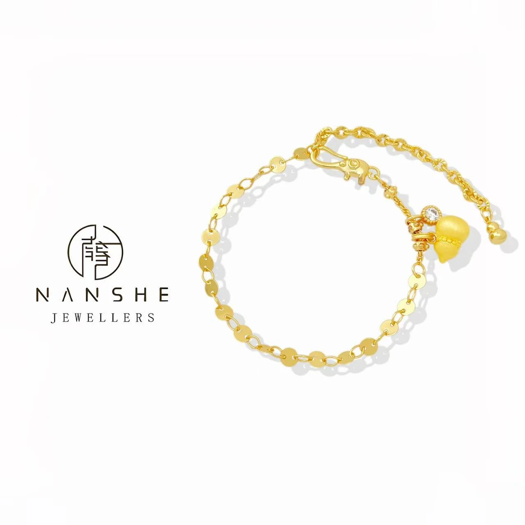 NANSHE/南奢 镀K金新中式轻奢复古拉丝葫芦手链 L1084