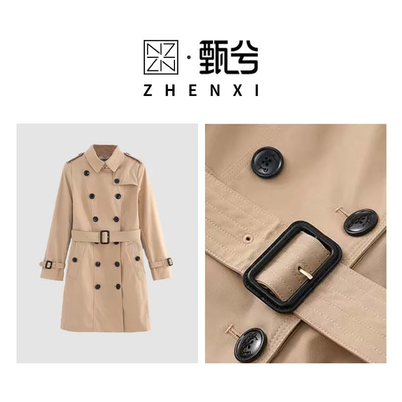 【ZHENXI甄兮】"风度翩翩”女款秋冬时尚百搭赫本风保暖风衣DJK008