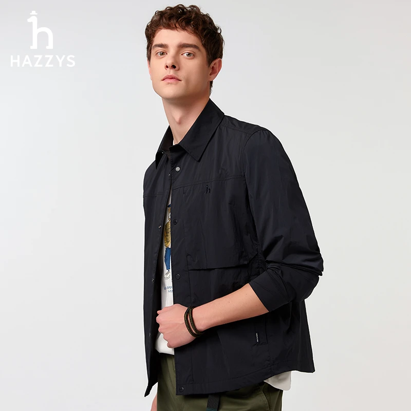 Hazzys哈吉斯男士春季商务休闲夹克衫简约翻领时尚舒适外套男