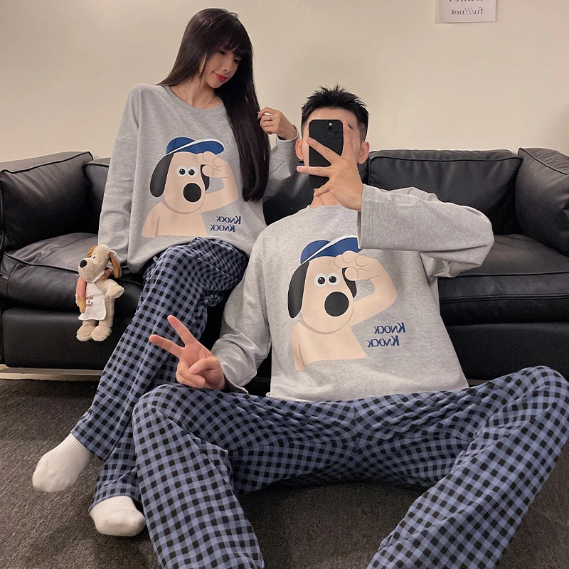 情侣睡衣长袖长裤可外穿春秋季2025年新款宽松一男一女家居服套装