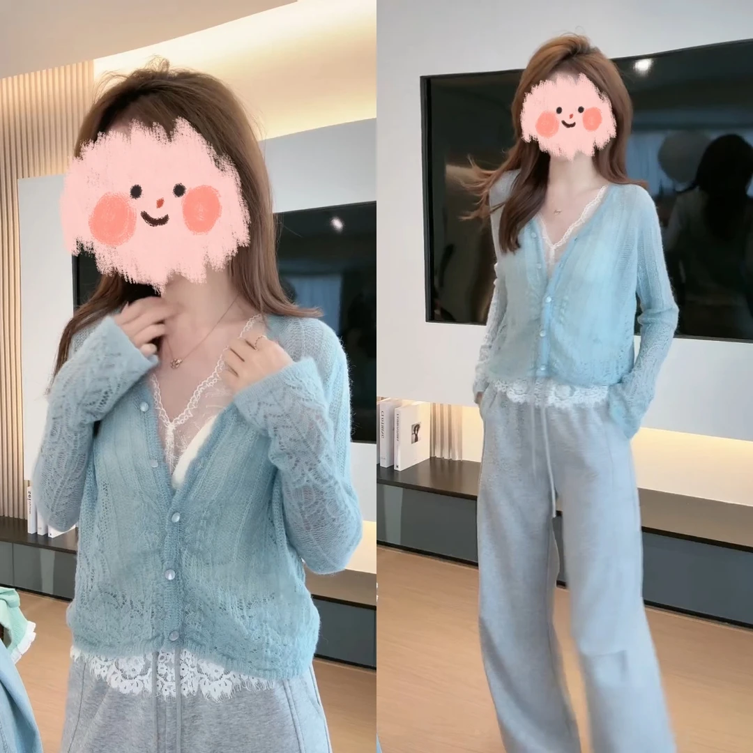 欧若风洋气温柔减龄毛衣女人味镂空显瘦针织开衫春季出游