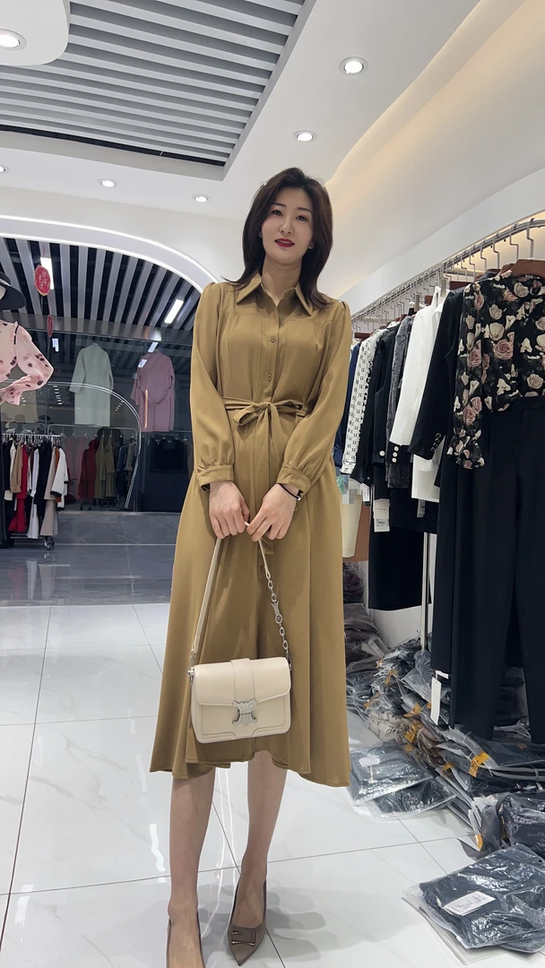 春款新款收腰系带连衣裙法式高级感复古长裙