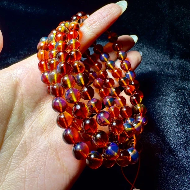 9MM收藏级5A全净水墨西红蓝珀108佛珠