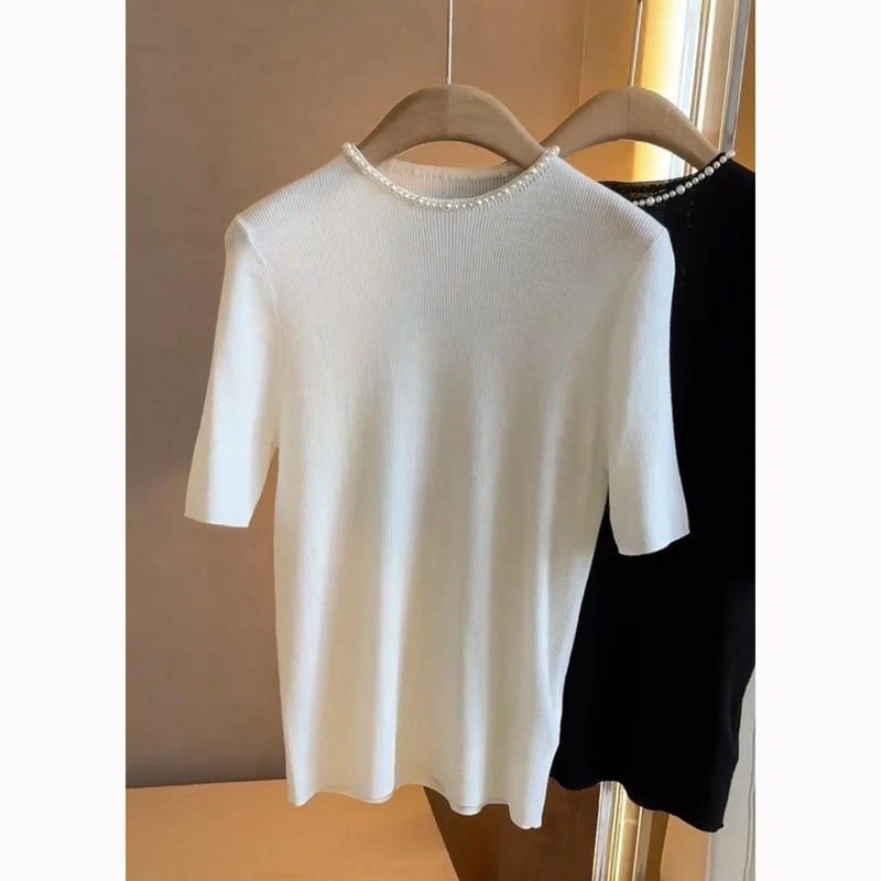 2025春夏新款欧货冰丝针织衫女小香风重工钉珠设计感软糯上衣爆款